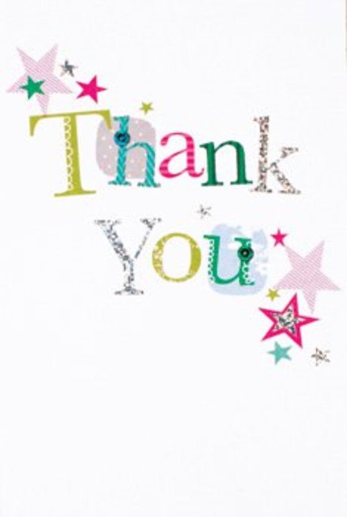 This thank you card conveys a refined exuberance, balancing festive charm with elegant restraint-the kind of understated style often seen in Pentonville's smartest venues. Each letter of 'Thank You' brings its own voice: some are defined by playful curves and joyful spots, others by swift, musical lines. Nearby, clusters of vibrant stars-striped in pink, deep with turquoise, or softened by a silvery sheen-gather to bless the message, much like the twinkle of city lights reflecting off shop windows near Wharfdale Road. Everything is suspended against an immaculate white canvas, offering calm and clarity, allowing every colourful nuance to shine with purpose. The composition evokes a sense of modern cheerfulness without excess-lively but never overwhelming, perfect for any occasion that calls for sincere appreciation. Just as we choose and tie each bouquet with care at Florist Pentonville, this card offers a visual and emotional harmony, making it ideal to accompany a fresh delivery across Islington or to mark a moment of gratitude for a neighbour or colleague. Its universal warmth lingers, as uplifting as a thoughtful gesture exchanged near Pentonville's winding streets.